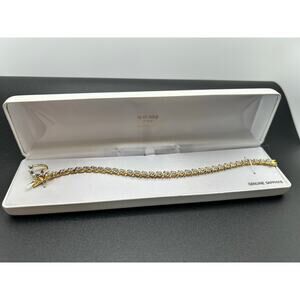 White Sapphire Bracelet 18k Gold over Sterling Silver Heart Pendant 7.5"